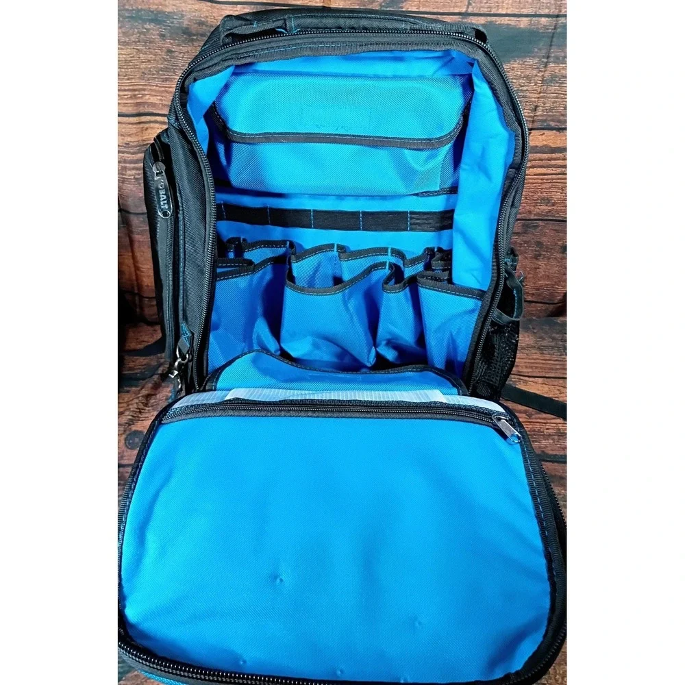 Kobalt Heavy Duty Tool Backpack Black Blue Molded Base Multi Pocket Organizer
